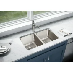 Elkay Lustertone Classic 31" Stainless Steel Kitchen Sink, 50/50 Double Bowl, 18 Gauge, Lustrous Satin, ELUH311810