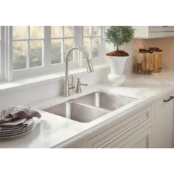 Elkay Lustertone Classic 31" Stainless Steel Kitchen Sink, 50/50 Double Bowl, 18 Gauge, Lustrous Satin, ELUH311810PD
