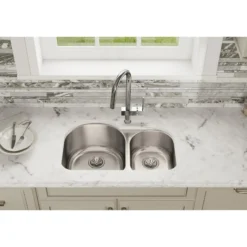 Elkay Lustertone Classic 31" Stainless Steel Kitchen Sink, 60/40 Double Bowl, 18 Gauge, Lustrous Satin, ELUH311910R