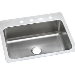 Elkay Lustertone Classic 27" Stainless Steel Kitchen Sink, 18 Gauge, Lustrous Satin, 4 Faucet Hole, LSR27224