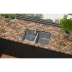 Elkay Lustertone Classic 31" Stainless Steel Kitchen Sink, 50/50 Double Bowl, 18 Gauge, Lustrous Satin, ELUH3120LPD