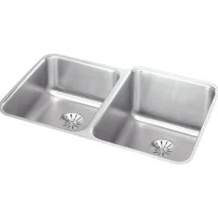 Elkay Lustertone Classic 31" Stainless Steel Kitchen Sink, 50/50 Double Bowl, 18 Gauge, Lustrous Satin, ELUH3120LPD