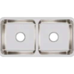 Elkay Lustertone Classic 32" Stainless Steel Kitchen Sink, 50/50 Double Bowl, 18 Gauge, Lustrous Satin, ELUH3116