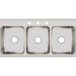 Elkay Lustertone Classic 46" Stainless Steel Kitchen Sink, 33/33/33 Triple Bowl, 18 Gauge, 3 Faucet Holes, Lustrous Satin, LTR46223