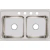 Elkay Lustertone Classic 33" Stainless Steel Kitchen Sink, 50/50 Double Bowl, 18 Gauge, Lustrous Satin, 4 Faucet Hole, LR33194