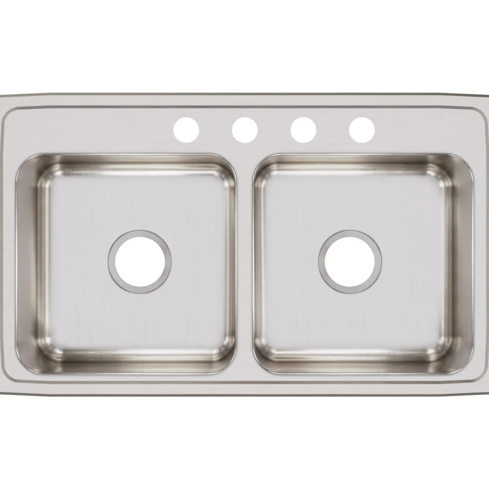 Elkay Lustertone Classic 33" Stainless Steel Kitchen Sink, 50/50 Double Bowl, 18 Gauge, Lustrous Satin, 4 Faucet Hole, LR33194