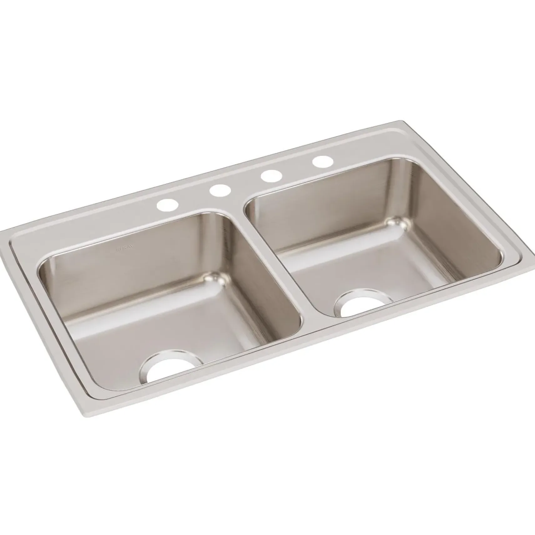 Elkay Lustertone Classic 33" Stainless Steel Kitchen Sink, 50/50 Double Bowl, 18 Gauge, Lustrous Satin, 4 Faucet Hole, LR33194