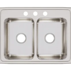Elkay Lustertone Classic 29" Stainless Steel Kitchen Sink, 50/50 Double Bowl, 18 Gauge, Lustrous Satin, 3 Faucet Hole, LR29223