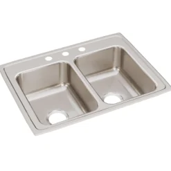 Elkay Lustertone Classic 29" Stainless Steel Kitchen Sink, 50/50 Double Bowl, 18 Gauge, Lustrous Satin, 3 Faucet Hole, LR29223