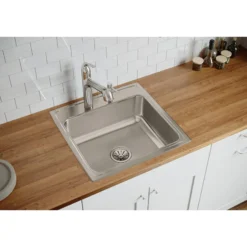 Elkay Lustertone Classic 22" Stainless Steel Kitchen Sink, 18 Gauge, Lustrous Satin, 1 Faucet Hole, LR22221
