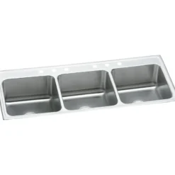 Elkay Lustertone Classic 54" Stainless Steel Kitchen Sink, 33/33/33 Triple Bowl, 18 Gauge, Lustrous Satin, 6 Faucet Holes, LTR5422106