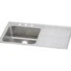 Elkay Lustertone Classic 43" Stainless Steel Kitchen Sink, 18 Gauge, Lustrous Satin, MR2 Faucet Hole, ILGR4322LMR2