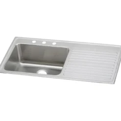Elkay Lustertone Classic 43" Stainless Steel Kitchen Sink, 18 Gauge, Lustrous Satin, MR2 Faucet Hole, ILGR4322LMR2