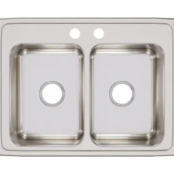 Elkay Lustertone Classic 29" Stainless Steel Kitchen Sink, 50/50 Double Bowl, 18 Gauge, Lustrous Satin, 2 Faucet Hole, LR29222