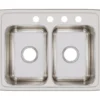Elkay Lustertone Classic 25" Stainless Steel Kitchen Sink, 50/50 Double Bowl, 18 Gauge, Lustrous Satin, 4 Faucet Hole, LR25194