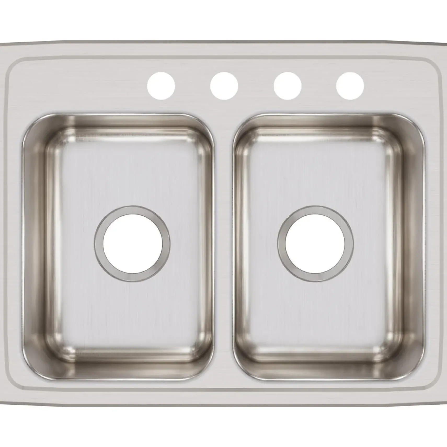Elkay Lustertone Classic 25" Stainless Steel Kitchen Sink, 50/50 Double Bowl, 18 Gauge, Lustrous Satin, 4 Faucet Hole, LR25194