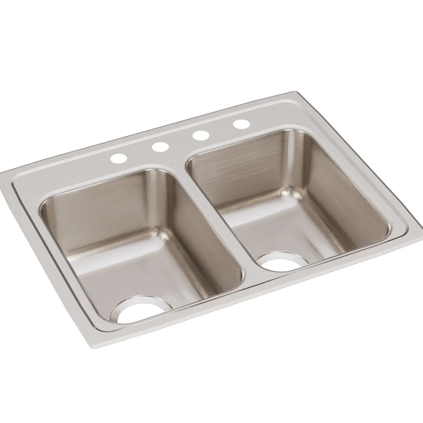 Elkay Lustertone Classic 25" Stainless Steel Kitchen Sink, 50/50 Double Bowl, 18 Gauge, Lustrous Satin, 4 Faucet Hole, LR25194
