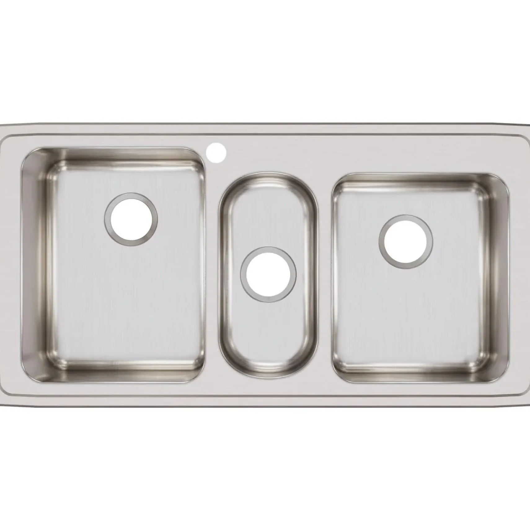 Elkay Lustertone Classic 43" Stainless Steel Kitchen Sink, 40/20/40 Triple Bowl, 18 Gauge, Lustrous Satin, 1 Faucet Hole, LGR43221