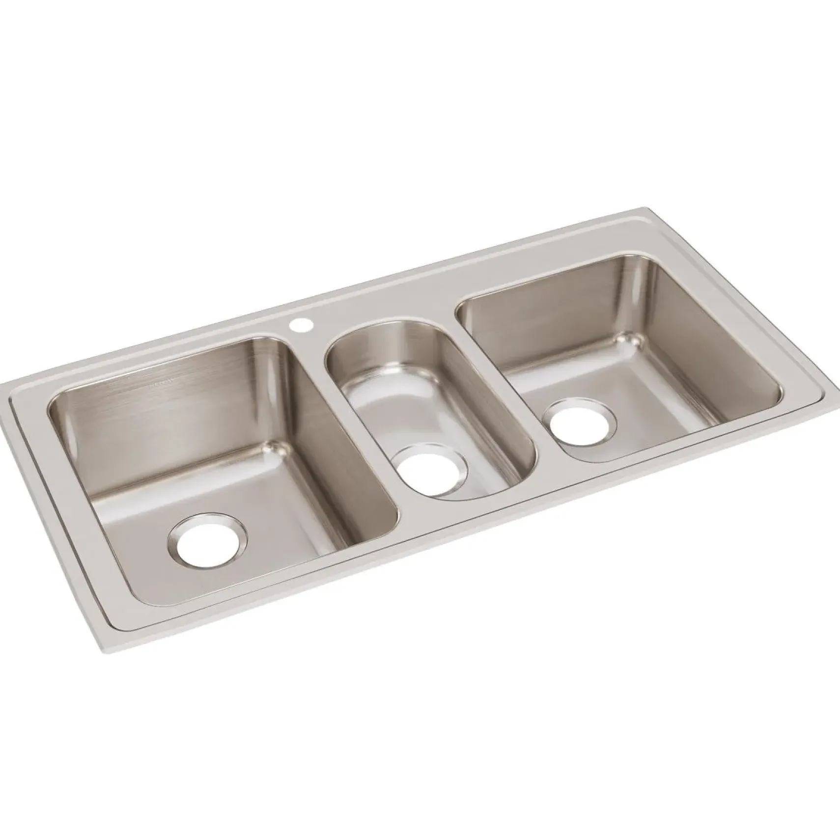 Elkay Lustertone Classic 43" Stainless Steel Kitchen Sink, 40/20/40 Triple Bowl, 18 Gauge, Lustrous Satin, 1 Faucet Hole, LGR43221