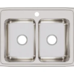 Elkay Lustertone Classic 29" Stainless Steel Kitchen Sink, 50/50 Double Bowl, 18 Gauge, Lustrous Satin, 1 Faucet Hole, LR29221