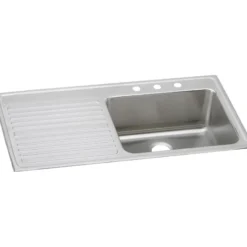 Elkay Lustertone Classic 43" Stainless Steel Kitchen Sink, 18 Gauge, Lustrous Satin, 3 Faucet Hole, ILGR4322R3