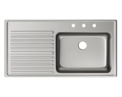 Elkay Lustertone Classic 43" Stainless Steel Kitchen Sink, 18 Gauge, Lustrous Satin, 3 Faucet Hole, ILGR4322R3