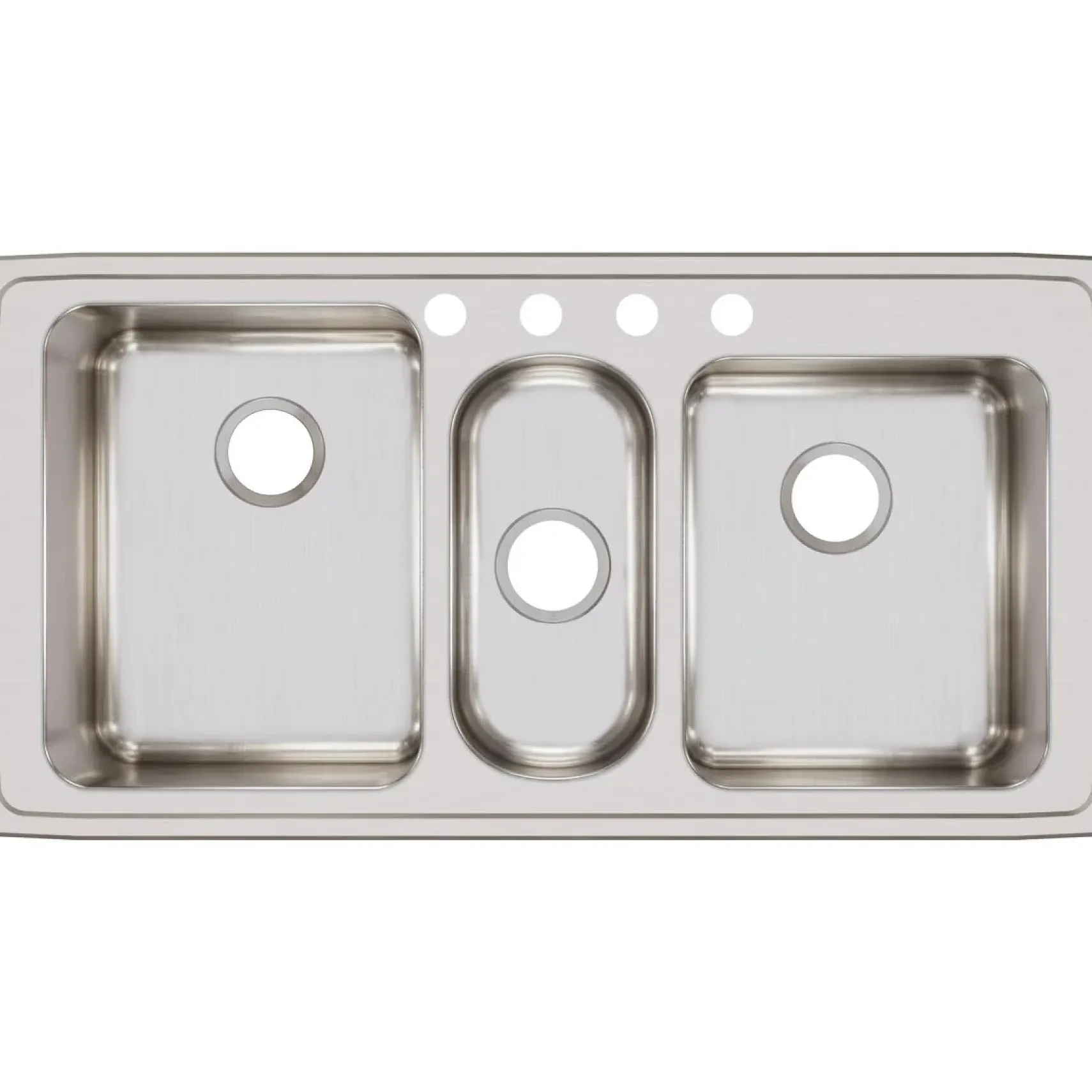 Elkay Lustertone Classic 43" Stainless Steel Kitchen Sink, 40/20/40 Triple Bowl, 18 Gauge, Lustrous Satin, 4 Faucet Hole, LGR43224