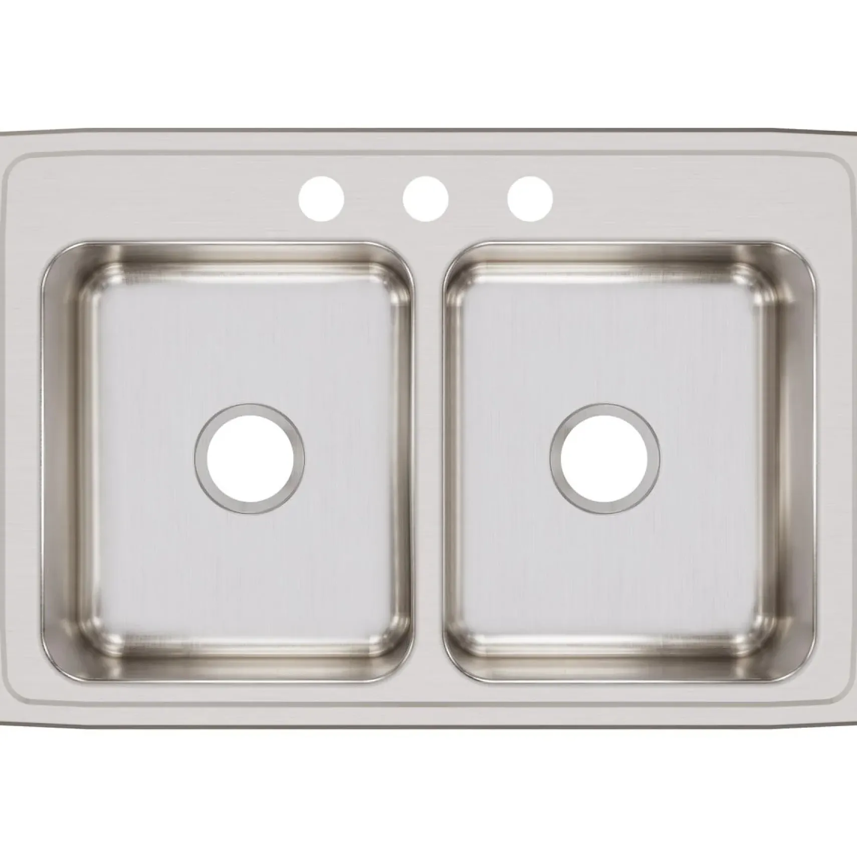 Elkay Lustertone Classic 33" Stainless Steel Kitchen Sink, 50/50 Double Bowl, 18 Gauge, Lustrous Satin, 3 Faucet Hole, LR33223