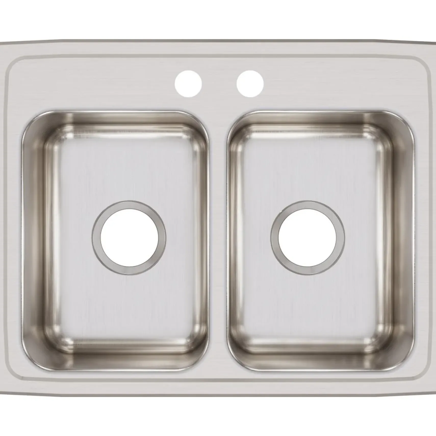 Elkay Lustertone Classic 25" Stainless Steel Kitchen Sink, 50/50 Double Bowl, 18 Gauge, Lustrous Satin, 2 Faucet Hole, LR25192