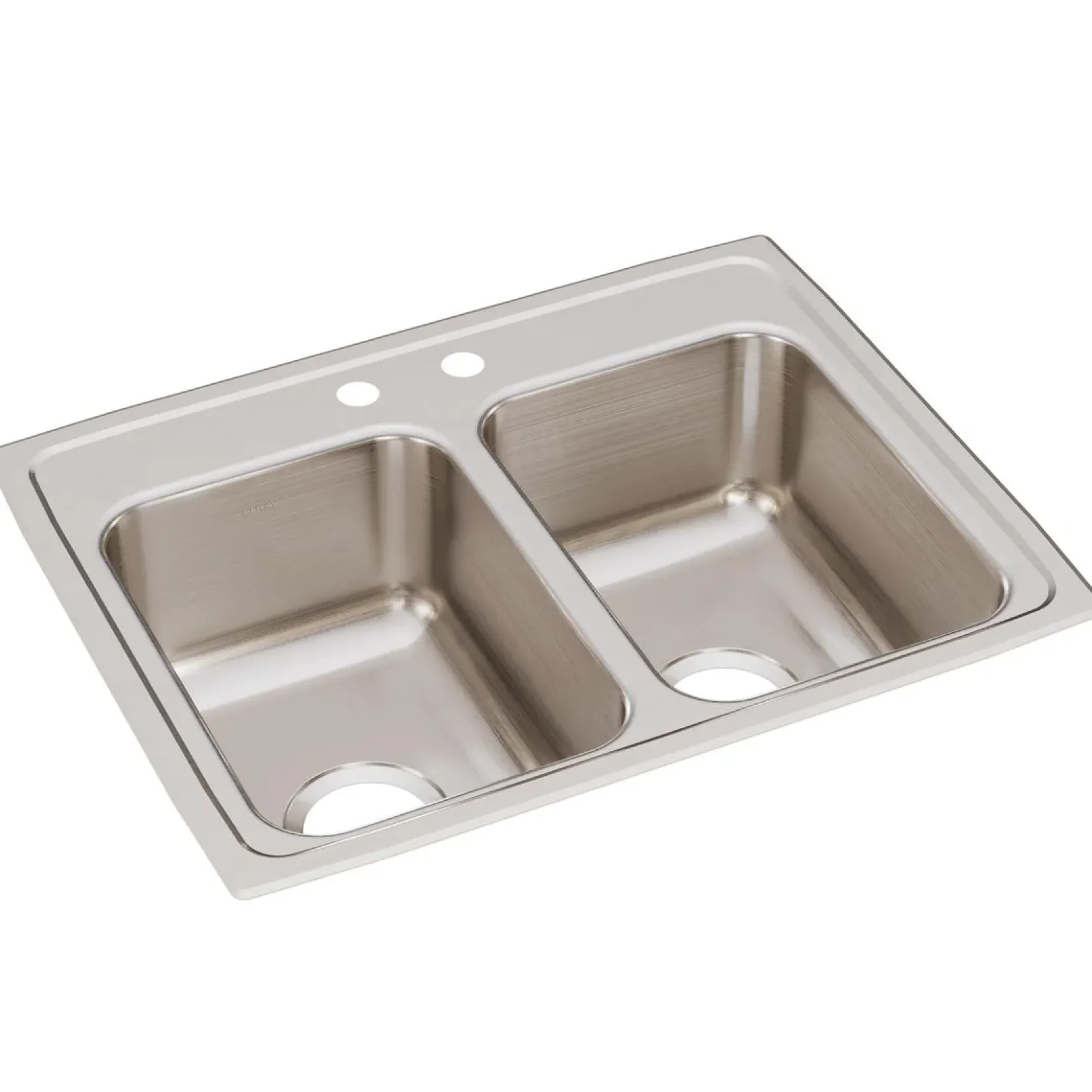 Elkay Lustertone Classic 25" Stainless Steel Kitchen Sink, 50/50 Double Bowl, 18 Gauge, Lustrous Satin, 2 Faucet Hole, LR25192