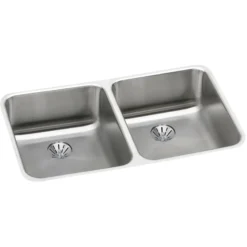 Elkay Lustertone Classic 31" Undermount Stainless Steel ADA Kitchen Sink, 50/50 Double Bowl, Lustrous Satin, 18 Gauge, ELUHAD311845PD