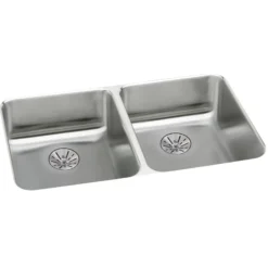 Elkay Lustertone Classic 32" Undermount Stainless Steel ADA Kitchen Sink, 50/50 Double Bowl, Lustrous Satin, 18 Gauge, ELUHAD321655PD