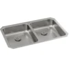 Elkay Lustertone Classic 31" Undermount Stainless Steel ADA Kitchen Sink, 50/50 Double Bowl, Lustrous Satin, 18 Gauge, ELUHAD311855PD
