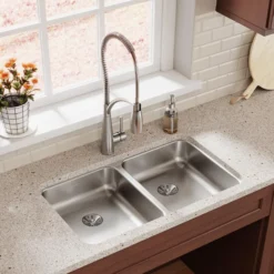 Elkay Lustertone Classic 31" Undermount Stainless Steel ADA Kitchen Sink, 50/50 Double Bowl, Lustrous Satin, 18 Gauge, ELUHAD311855PD