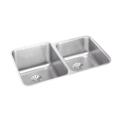 Elkay Lustertone Classic 31" Undermount Stainless Steel ADA Kitchen Sink, 60/40 Double Bowl, Lustrous Satin, 18 Gauge, ELUHAD312050RPD