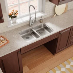 Elkay Lustertone Classic 31" Undermount Stainless Steel ADA Kitchen Sink, 50/50 Double Bowl, Lustrous Satin, 18 Gauge, ELUHAD311855