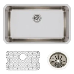 Elkay Lustertone Classic 31" Undermount Stainless Steel Kitchen Sink Kit, Lustrous Satin, 18 Gauge, ELUH281610DBG