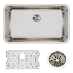 Elkay Lustertone Classic 31" Undermount Stainless Steel Kitchen Sink Kit, Lustrous Satin, 18 Gauge, ELUH281612DBG