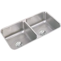 Elkay Lustertone Classic 32" Undermount Stainless Steel Kitchen Sink, 50/50 Double Bowl, Lustrous Satin, 18 Gauge, ELUH3116PD