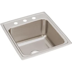 Elkay Lustertone 20" Stainless Steel Kitchen Sink, 18 Gauge, Lustrous Satin, 3 Faucet Hole, DLR2022103