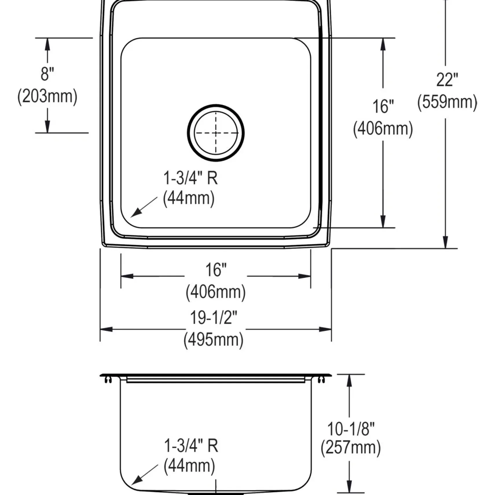 Elkay Lustertone 20" Stainless Steel Kitchen Sink, 18 Gauge, Lustrous Satin, 3 Faucet Hole, DLR2022103