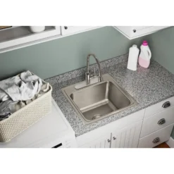 Elkay Lustertone 20" Stainless Steel Laundry Sink, Lustrous Satin, 2 Faucet Hole, DLR1919102