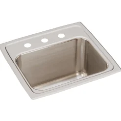 Elkay Lustertone 17" Stainless Steel Kitchen Sink, 18 Gauge, Lustrous Satin, 3 Faucet Hole, DLR1716103