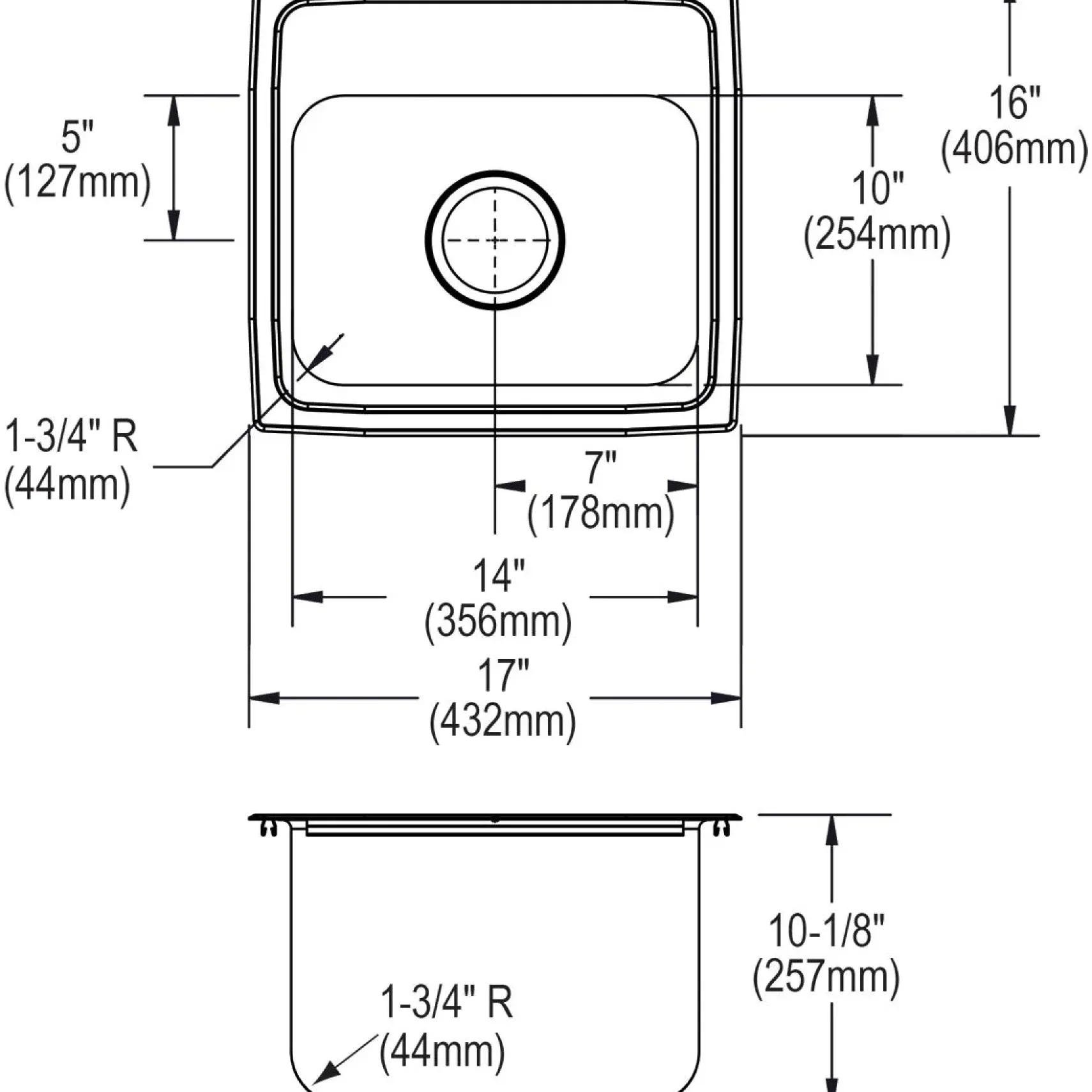 Elkay Lustertone 17" Stainless Steel Kitchen Sink, 18 Gauge, Lustrous Satin, 3 Faucet Hole, DLR1716103