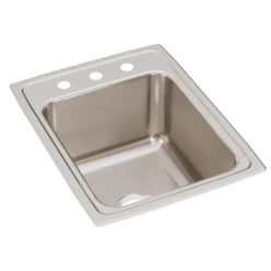 Elkay Lustertone 17" Stainless Steel Kitchen Sink, 18 Gauge, Lustrous Satin, 3 Faucet Hole, DLR1722103