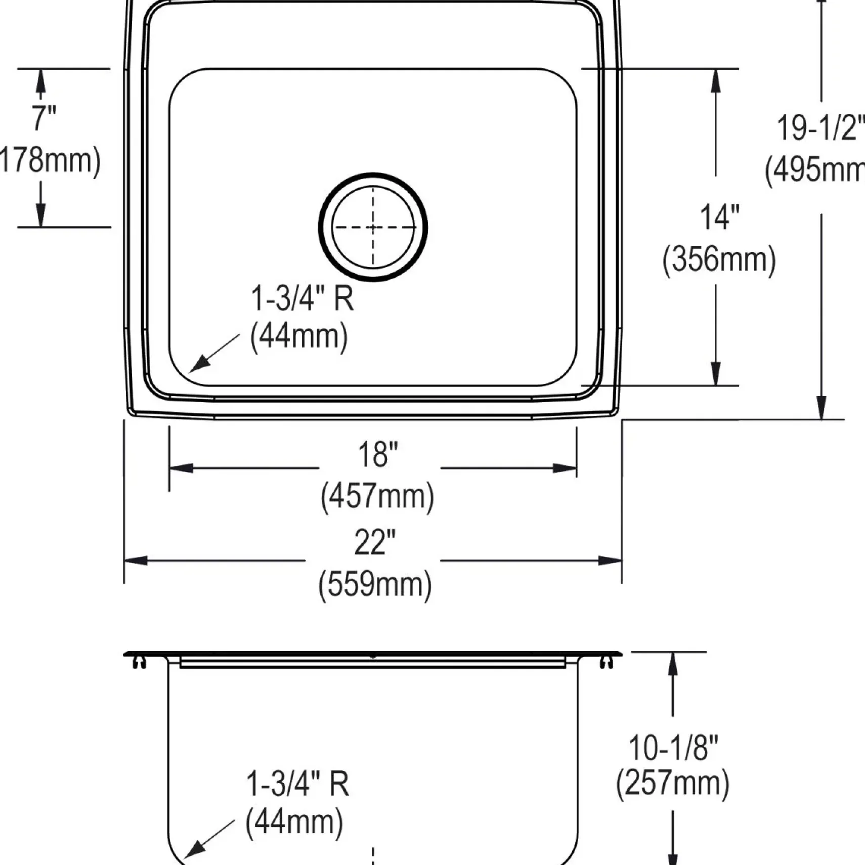 Elkay Lustertone 22" Stainless Steel Kitchen Sink, 18 Gauge, Lustrous Satin, 1 Faucet Hole, DLR2219101