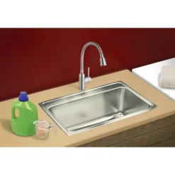 Elkay Lustertone 25" Stainless Steel Kitchen Sink, 18 Gauge, Lustrous Satin, 1 Faucet Hole, DLR2522101