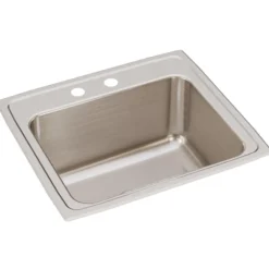 Elkay Lustertone 22" Stainless Steel Kitchen Sink, 18 Gauge, Lustrous Satin, 2 Faucet Hole, DLR2219102