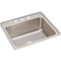 Elkay Lustertone 25" Stainless Steel Kitchen Sink, 18 Gauge, Lustrous Satin, 3 Faucet Hole, DLR2522103