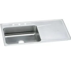 Elkay Lustertone 43" Stainless Steel Kitchen Sink with Drainboard, No Faucet Holes, 18 Gauge, Lustertone Classic, ILR4322L0